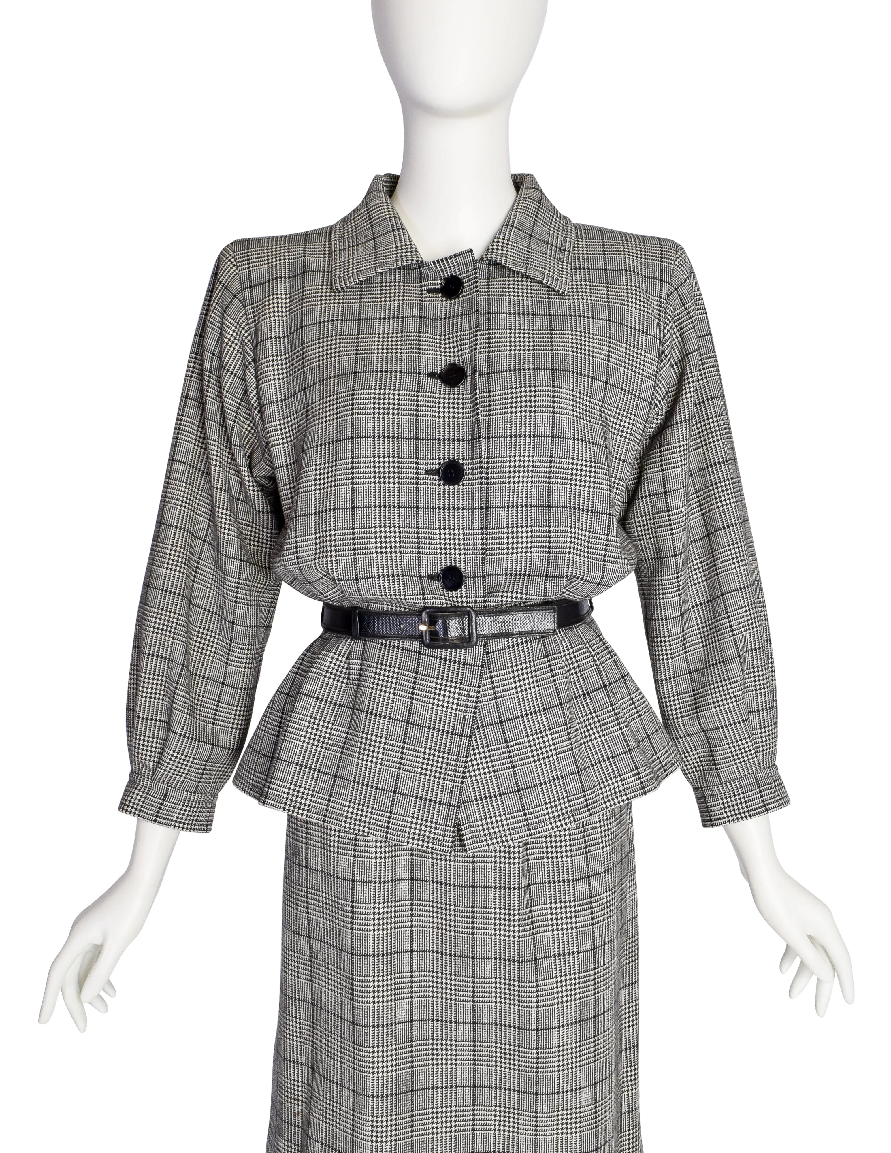 Yves Saint Laurent Vintage 1980s Haute Couture Numbered Black White Check Plaid Jacket Skirt Suit